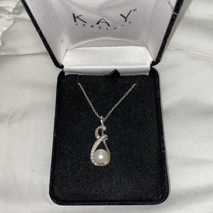 Kay jewelers pearl drop necklace in sterling silver with cz diamonds